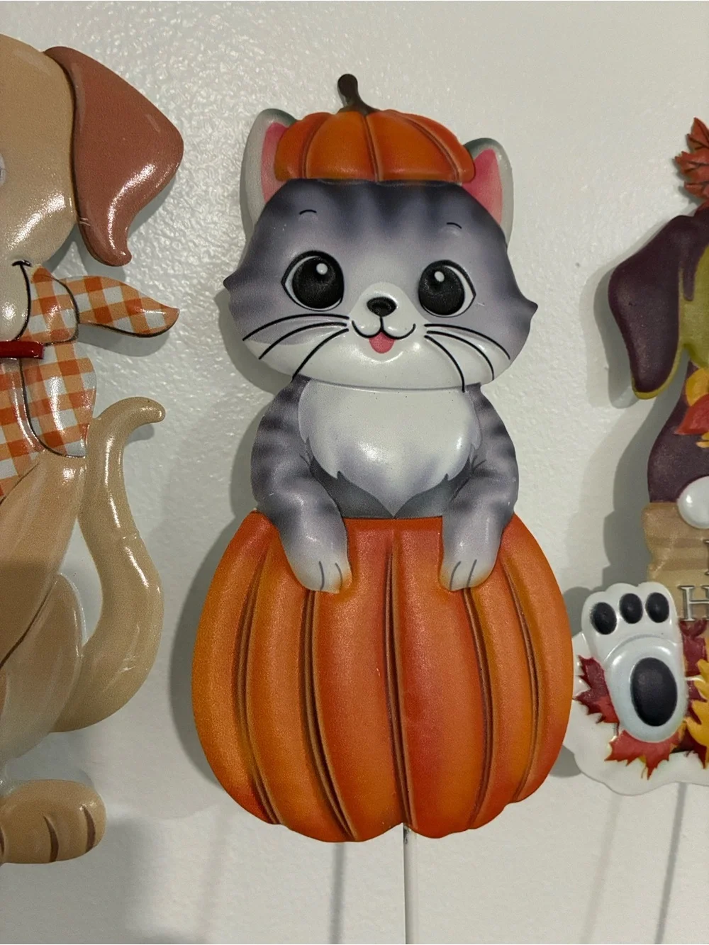 NWT- Set of 3- Adorable Fall Harvest Theme- Dog & Cat Metal Yard Stakes